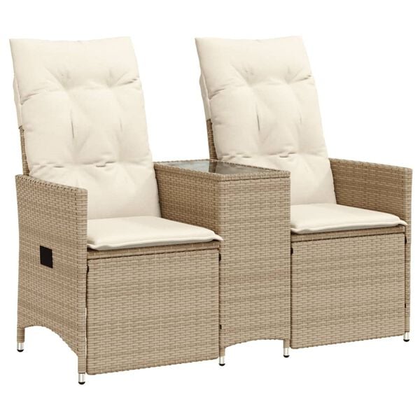 vidaXL Reclining Garden Sofa Beige PE rattan Two-Seater