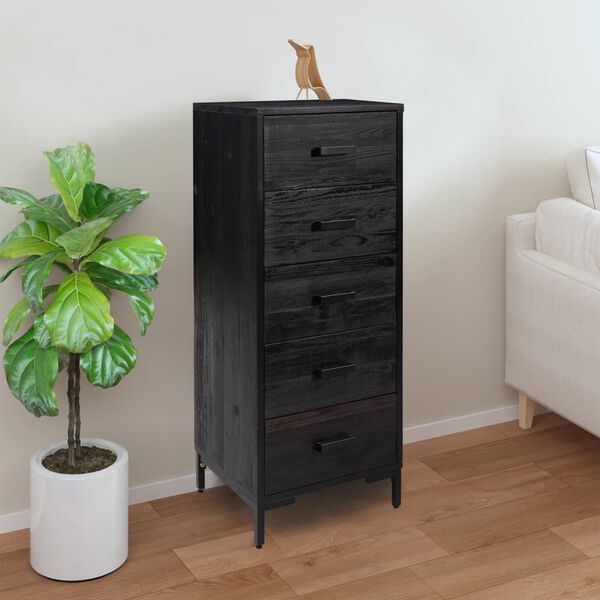 vidaXL Chest Of Drawers Black Solid pinewood, engineered wood, metal Tall