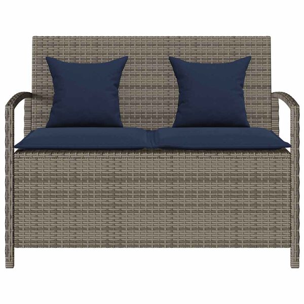 vidaXL Patio Storage Bench Gray PE Rattan, Powder-coated steel Medium