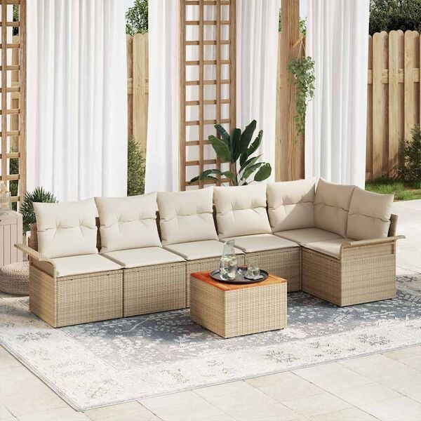 vidaXL Garden Sofa Set 7 pcs Beige Poly rattan