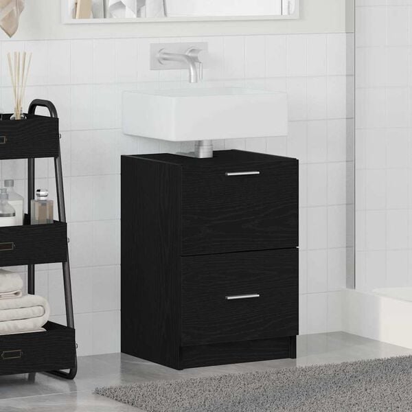 vidaXL Bathroom Cabinet with Drawer Black Oak 15.75 x 14.57 x 23.23 in