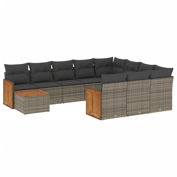 vidaXL Garden Sofa Set Grey Poly Rattan 11 Piece Set Removable Covers