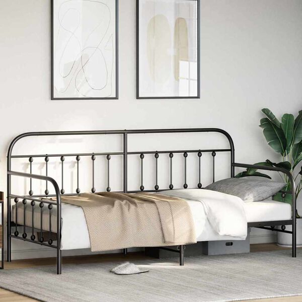 vidaXL Daybed Frame with Headboard Black 42.1" x 79.9" Steel