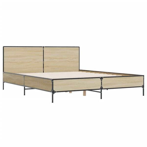vidaXL Bed Frame Sonoma oak Engineered wood, metal Double Bed Frame