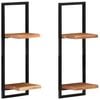 vidaXL Wall Shelf Set of 2 Natural wood and black Solid Acacia wood, Steel