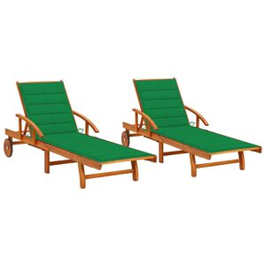 vidaXL Sun Lounger Green cushion, Natural wood Solid acacia wood Standard