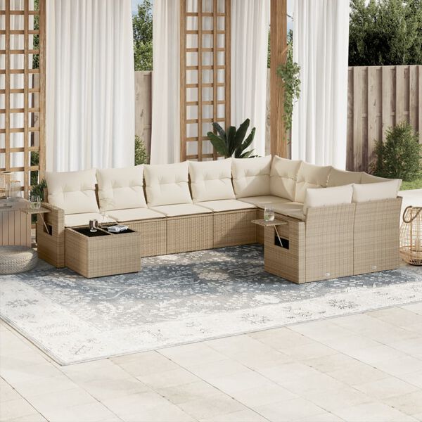 vidaXL Garden Sofa Set Beige PE rattan 10 Piece Set Foldable