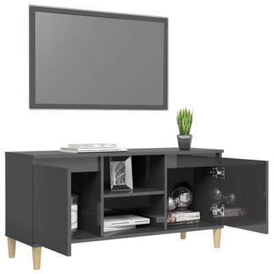 vidaXL TV Stand & Solid Wood Legs High Gloss Gray 40.7"x13.8"x19.7"