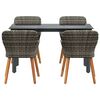 vidaXL Garden Dining Set with Cushion 5 pcs Grey Poly Rattan