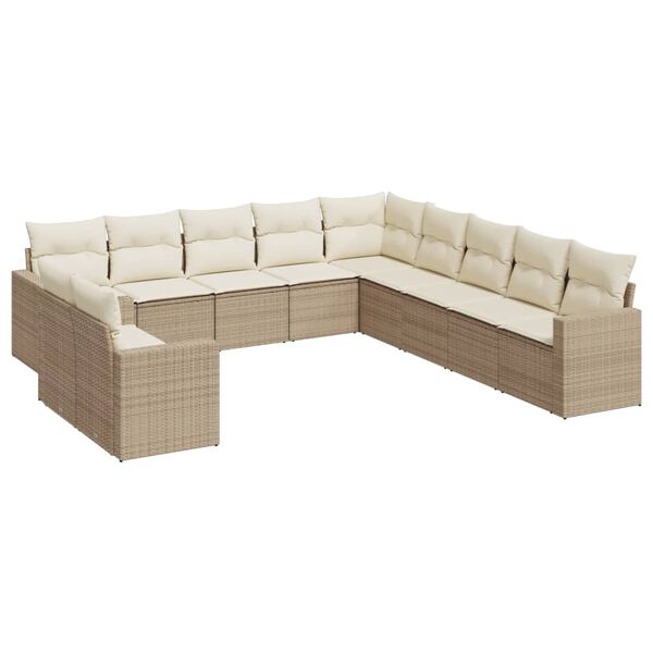 vidaXL Garden Sofa Set Beige PE Rattan, Powder-Coated Steel Large