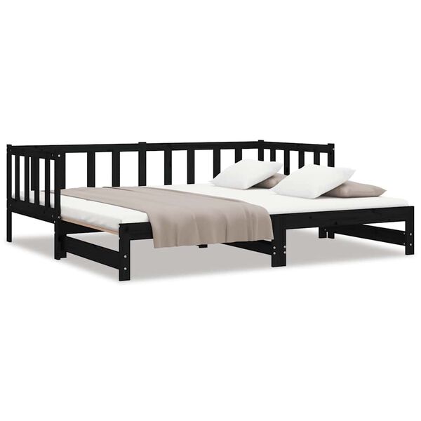 vidaXL Day Bed Black Solid pine wood Single 35.4 x 78.7 in