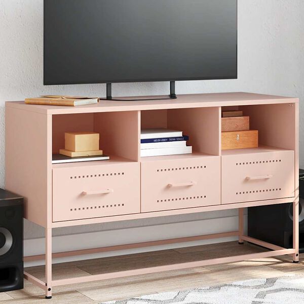vidaXL TV Cabinet Pink Steel 39.6 x 15.4 x 23.8 in TV Cabinet