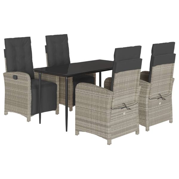 vidaXL 5 Piece Patio Dining Set with Cushions Light Grey Poly Rattan