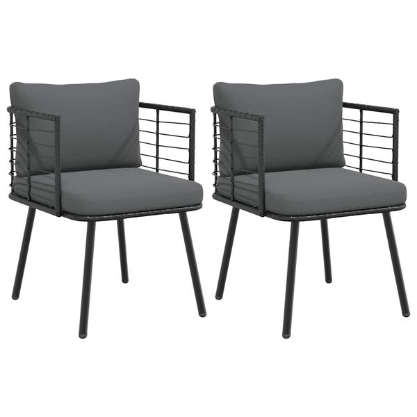 vidaXL Patio Chairs 2 pcs with Cushions Black Poly Rattan