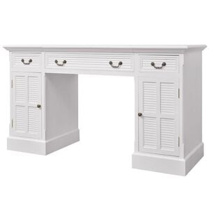 vidaXL Double Pedestal Desk White MDF and Pine Wood Medium Computer Desk
