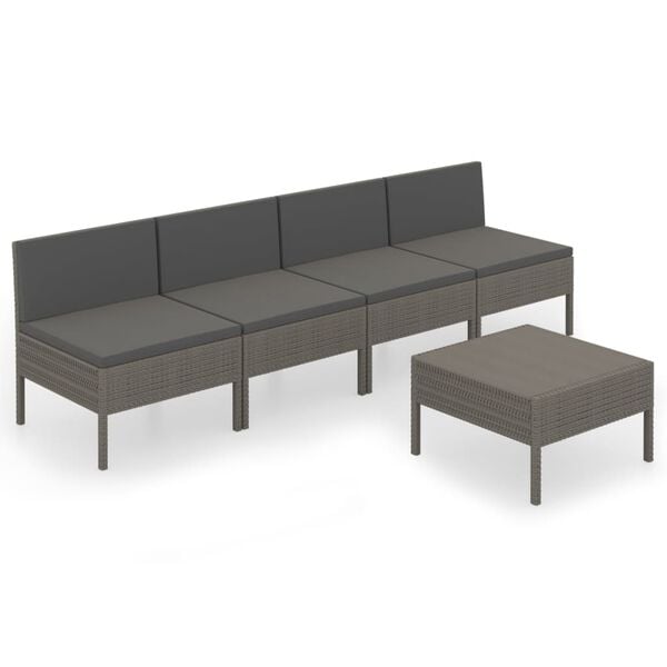 vidaXL Garden Lounge Set Grey PE rattan 5 Piece Set Modular
