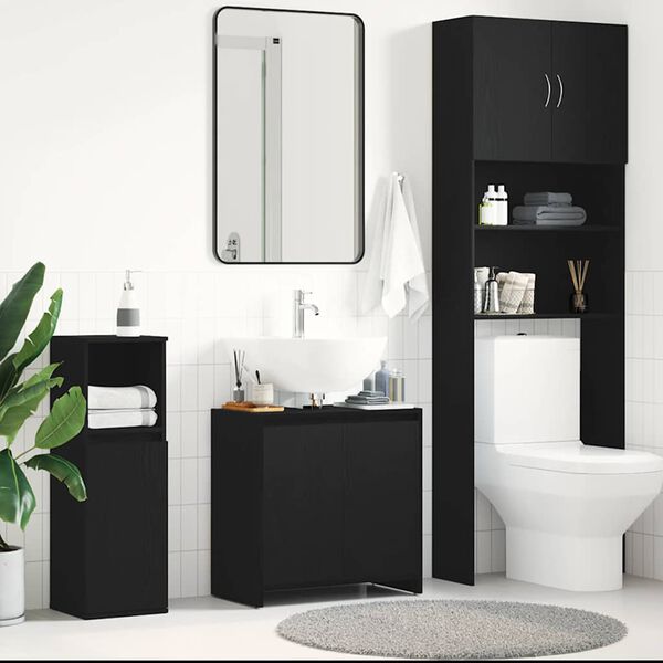 vidaXL Bathroom Cabinet Black Oak Engineered Wood Medium
