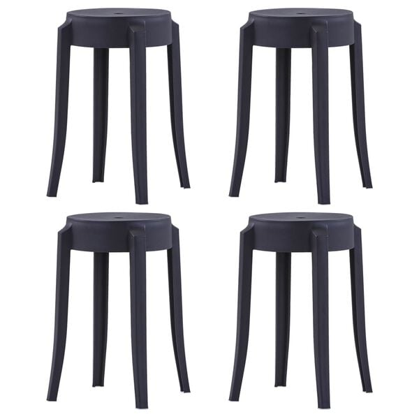 vidaXL Stool Set of 4 Black Polypropylene Medium Stackable Stool