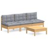 vidaXL Garden Lounge Set Grey, Natural Wood Solid pinewood, 100% polyester