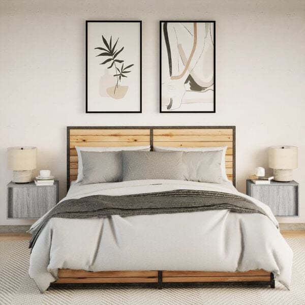 vidaXL Wall-mounted Bedside Cabinet Set of 2 Grey Sonoma Engineered wood