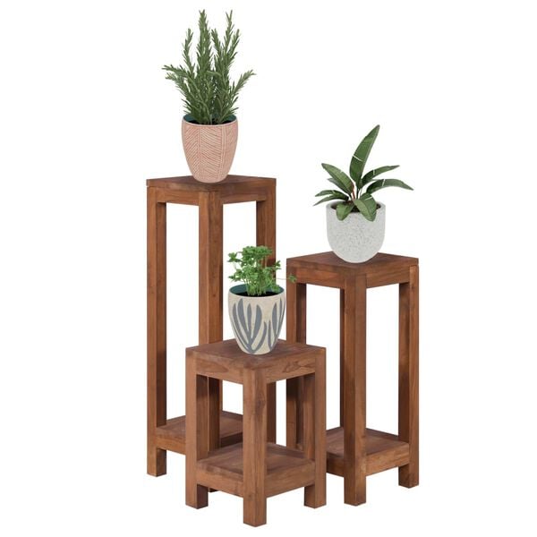 vidaXL Plant Stand Set of 3 Natural Teak Solid Teak Wood