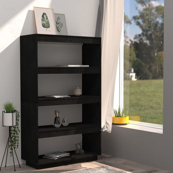 vidaXL Book Cabinet Black Solid Pinewood Medium Book Cabinet