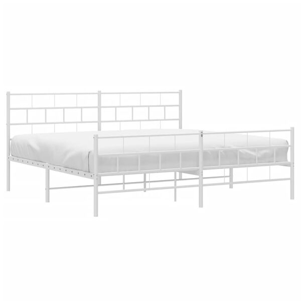 vidaXL Metal Bed Frame White Powder-Coated Steel Double Bed Frame