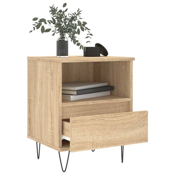 vidaXL Nightstand Sonoma oak Engineered wood, metal Compact Nightstand