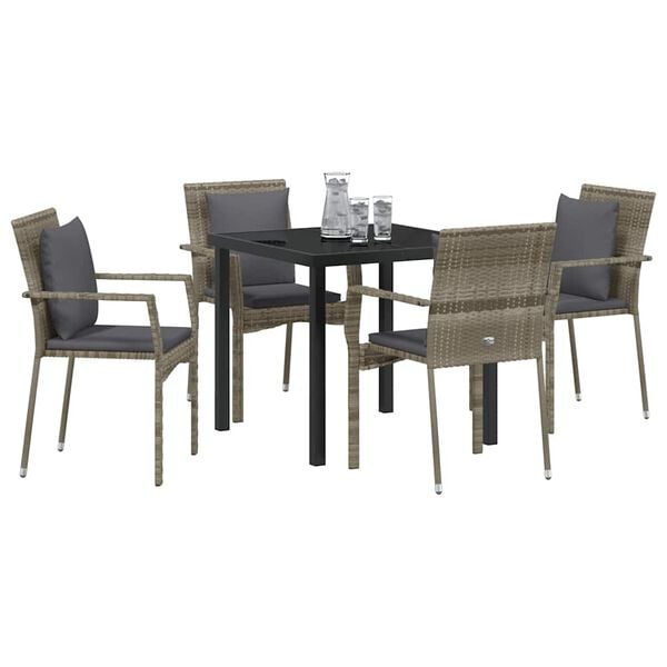 vidaXL Garden Dining Set with Cushion 5 pcs Grey Poly Rattan