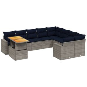 vidaXL 10 Piece Patio Sofa Set with Cushions Gray Poly Rattan