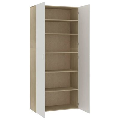 vidaXL Shoe Cabinet White and Sonoma Oak 31.5"x14"x70.9" Engineered Wood