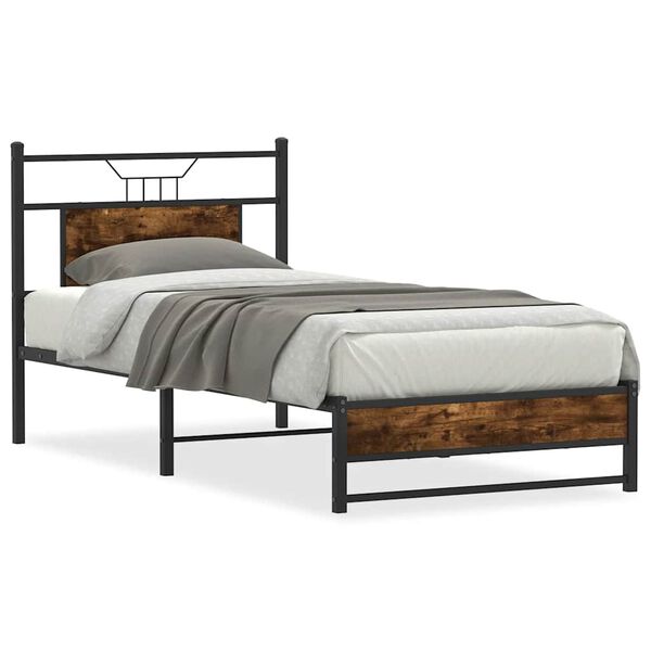 vidaXL Bed Frame Smoked Oak Engineered Wood and Steel Small Single