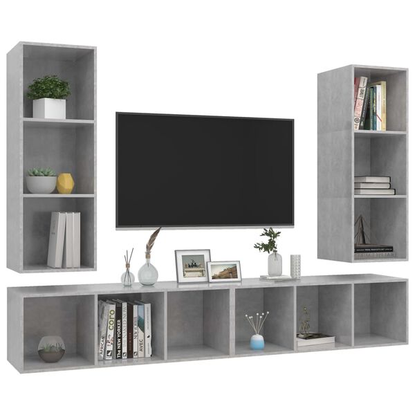 vidaXL Wall-mounted TV Stands 4 Pcs Concrete Gray Engineered Wood