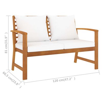 vidaXL Patio Bench 47.2" with Cream Cushion Solid Acacia Wood