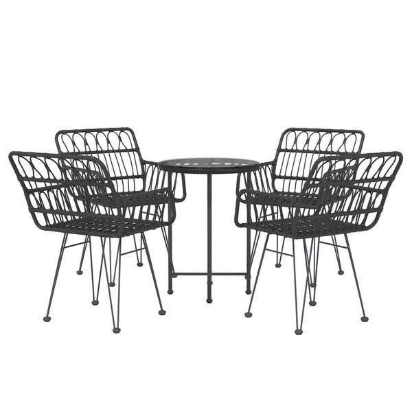 vidaXL Garden Dining Set Black PE rattan, steel, tempered glass