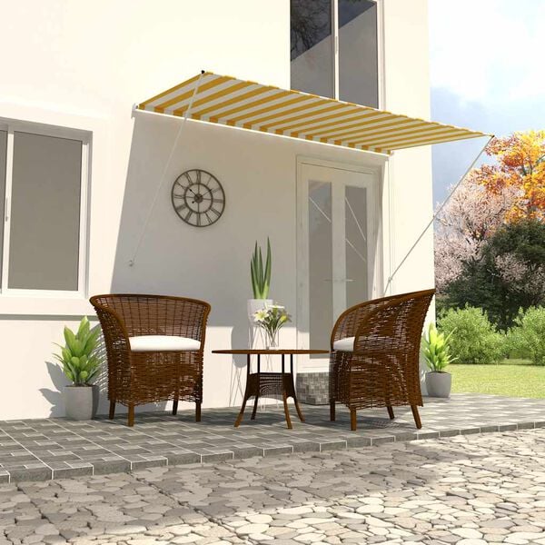 vidaXL Awning Yellow and White Steel frame 98.4 x 59.1 in Retractable