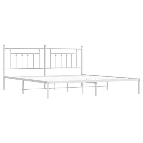 vidaXL Bed Frame White Powder-Coated Steel 76 x 80 in Bed Frame