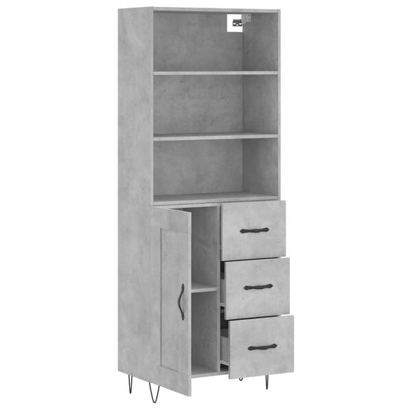 vidaXL Highboard Concrete Gray Engineered Wood and Metal Large Highboard