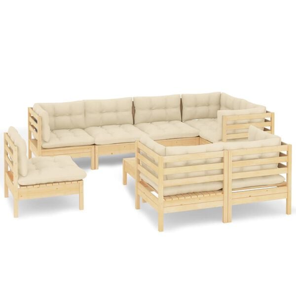 vidaXL Garden Lounge Set Cream Solid pine wood, polyester fabric Large