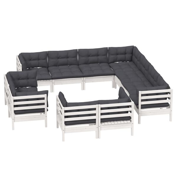 vidaXL Garden Lounge Set White, Anthracite Solid Pinewood, 100% Polyester