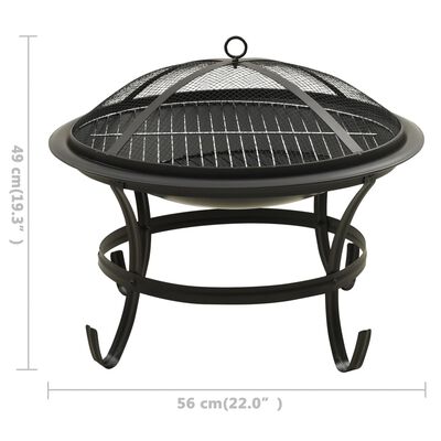 vidaXL 2-in-1 Fire Pit and BBQ with Poker 22"x22"x19.3" Steel