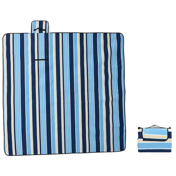 vidaXL Picnic Blanket Foldable Blue and White Stripe 78.7"x78.7" Velvet