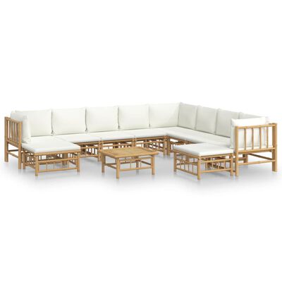 vidaXL 11 Piece Patio Lounge Set with Cream White Cushions Bamboo
