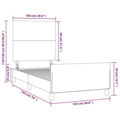 vidaXL Bed Frame with Headboard Dark Gray 39.4"x74.8" Twin Velvet