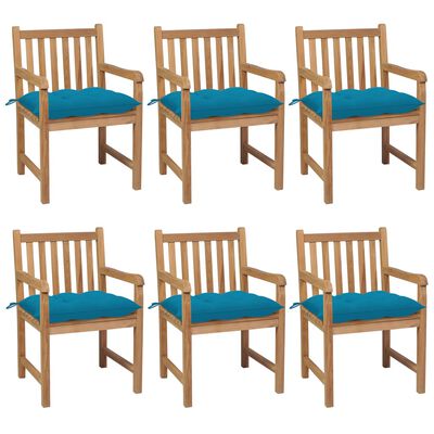 vidaXL Patio Chairs 6 pcs with Light Blue Cushions Solid Teak Wood