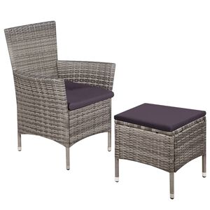 vidaXL Dining Chair With Stool Gray Poly Rattan Standard