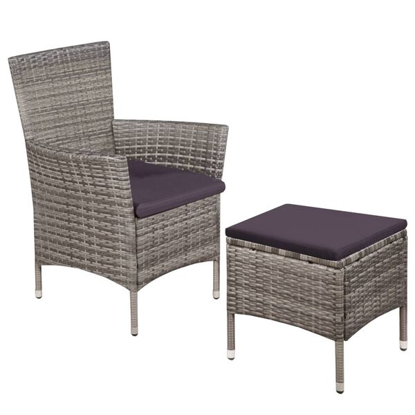 vidaXL Dining Chair With Stool Gray Poly Rattan Standard