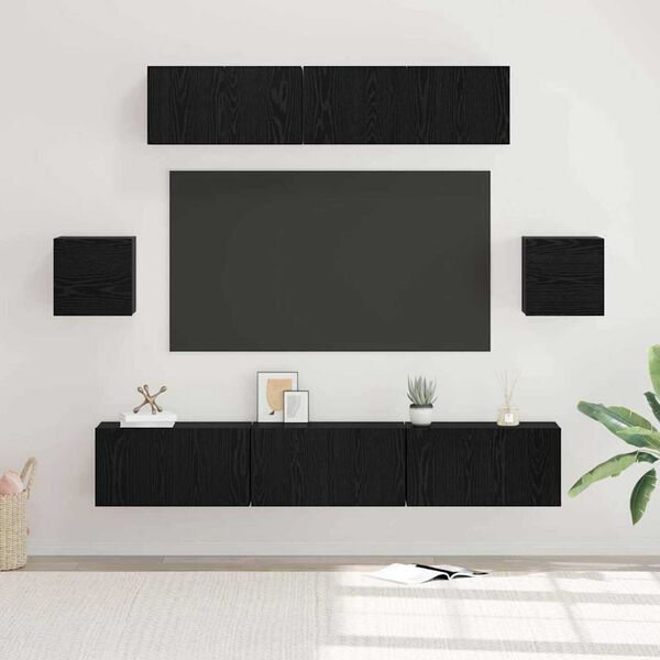 vidaXL TV Cabinet Set Wall-mounted 7 pcs Black Oak Engineered Wood
