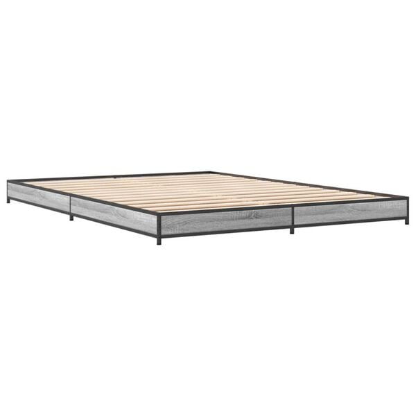 vidaXL Bed Frame Grey Sonoma Engineered wood, Steel Double Durable