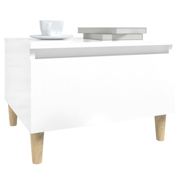 vidaXL Side Table High gloss white Engineered wood, solid eucalyptus wood